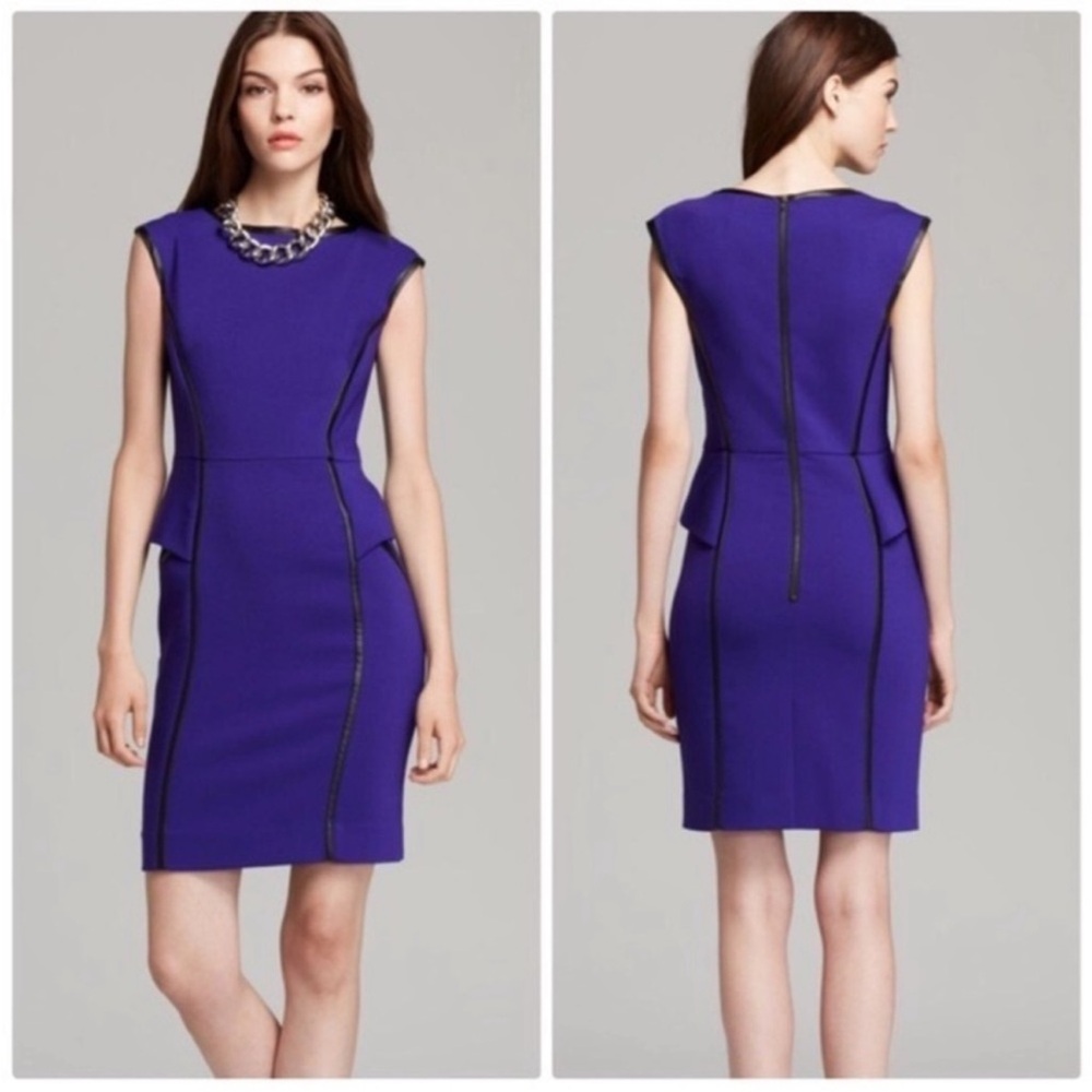 Milly Leather Pipe-Trim Peplum Wool Sheath Dress - sz 4